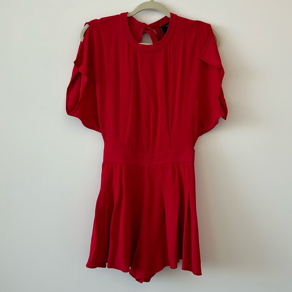 XE C/MEO Collective Red Short Romper with Tie in Back (sorry wrinkled in photo)